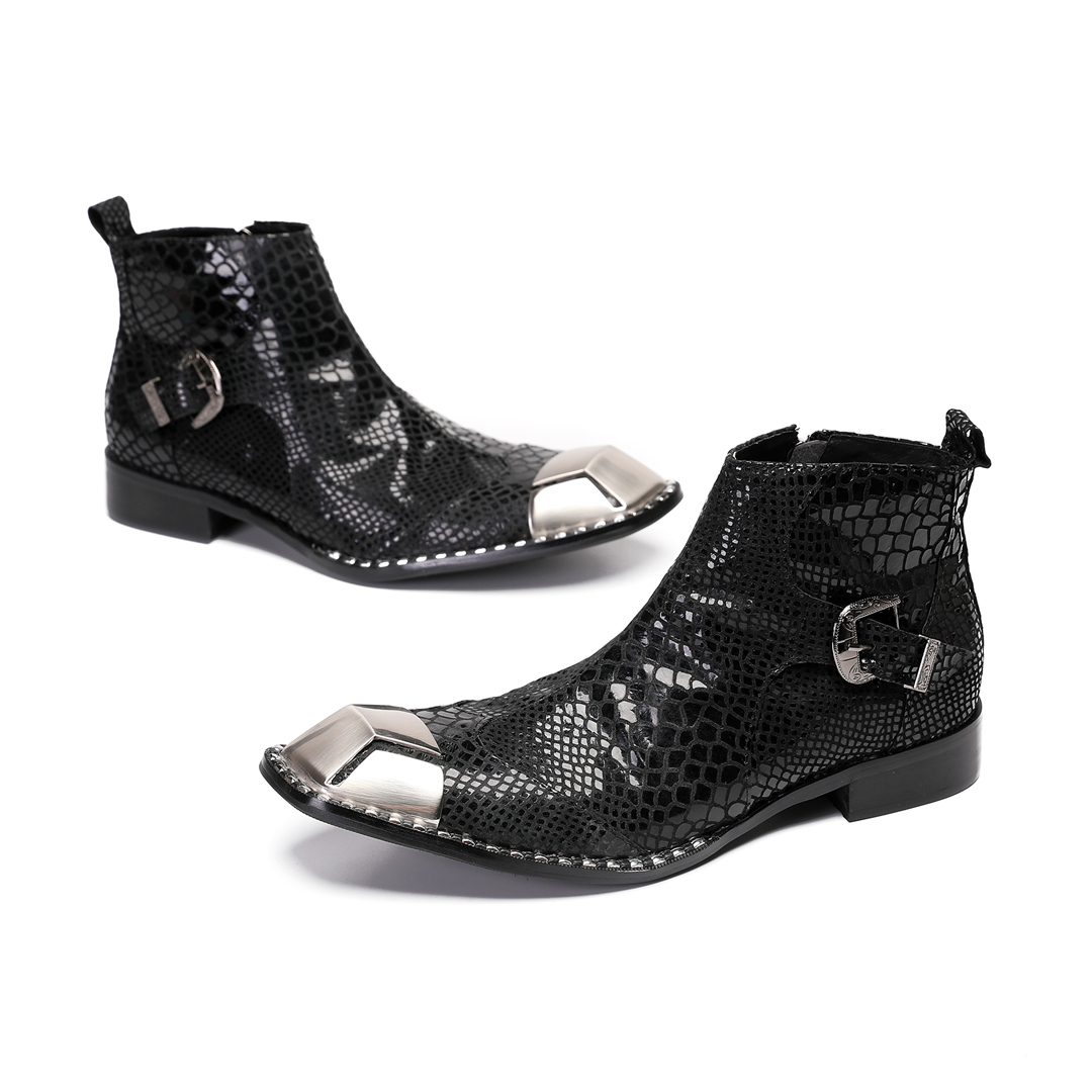 Men'S Formal Style - Botas de vestir de cuero negro
