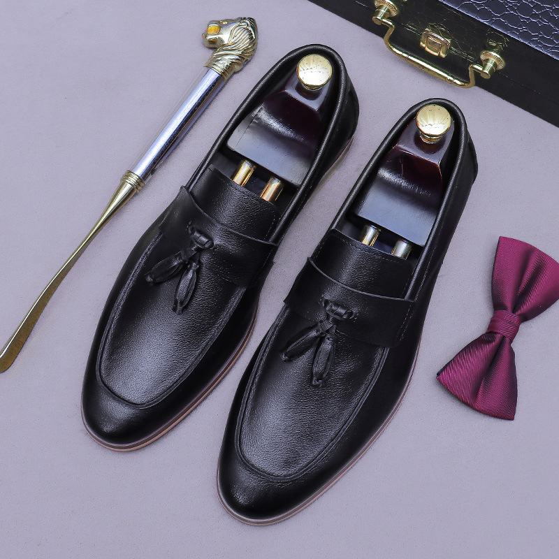 Men'S Formal Wear - Mocasines de cuero genuino con borlas