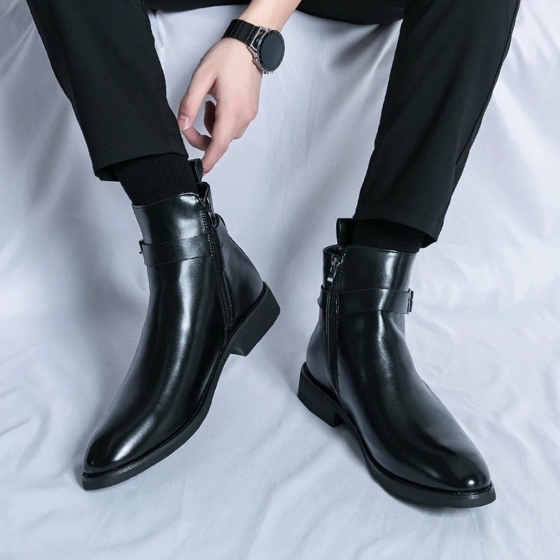 Botas de cuero puntiagudas par - Men Formal Wear With Boots reseña y precio