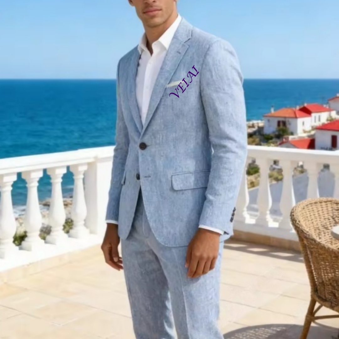Traje de Lino Azul Cielo Suave - Men'S Formal Beach Wear reseña y precio