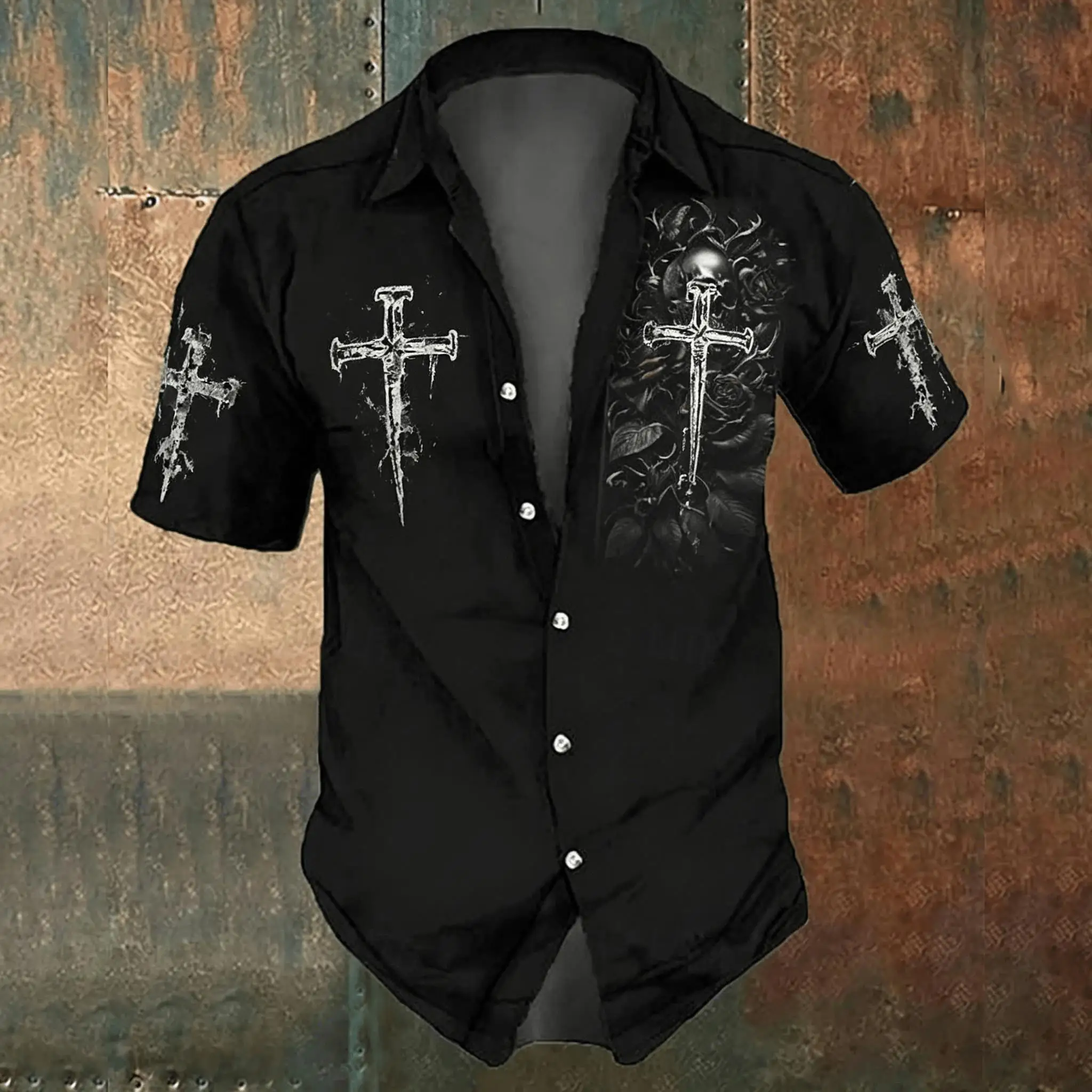 Camisa casual negra con estamp - Men'S Gothic Formal Wear reseña y precio